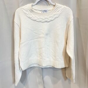 Other Stories Cream Cable Knit Sweater Wool Blend Oversized Large Coquette 19353